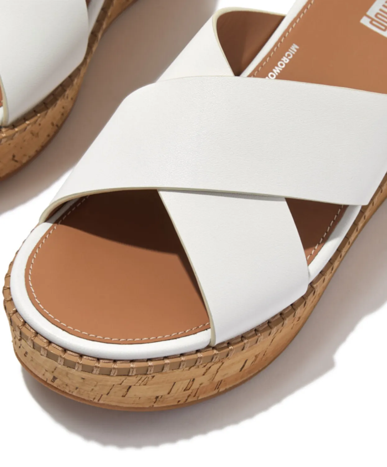 Fitflop Eloise Leather Cork Wedge Cross Slides Urban White