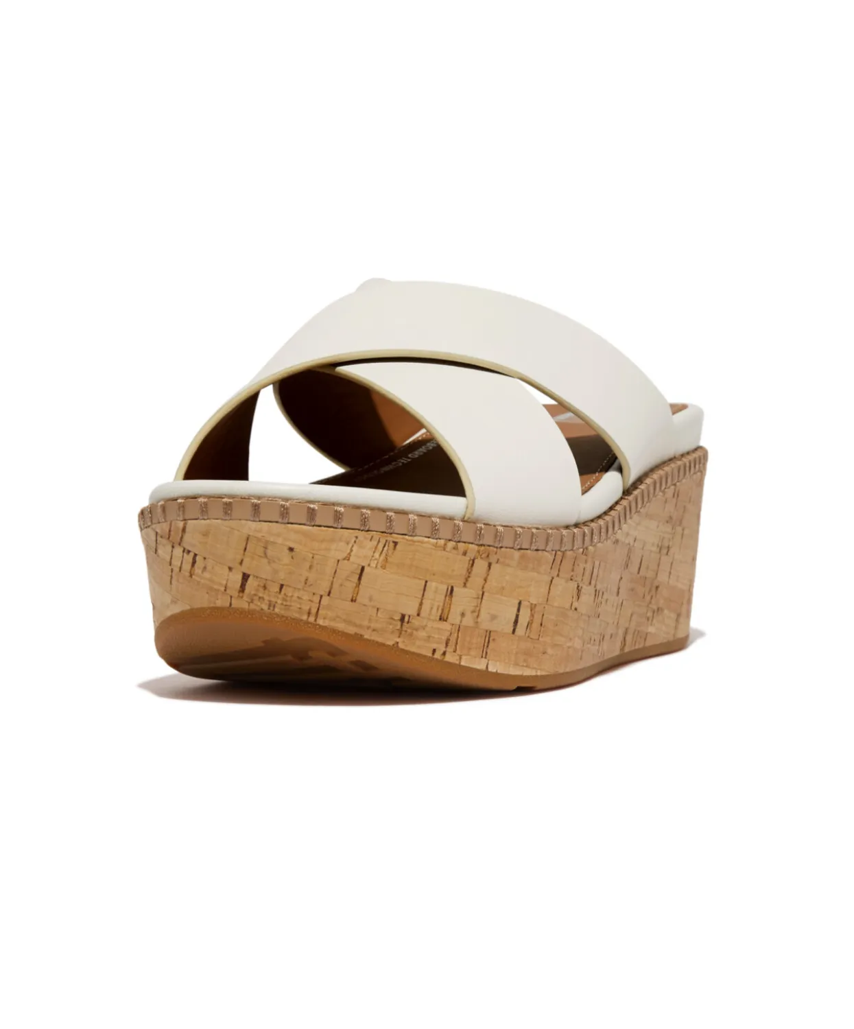 Fitflop Eloise Leather Cork Wedge Cross Slides Urban White