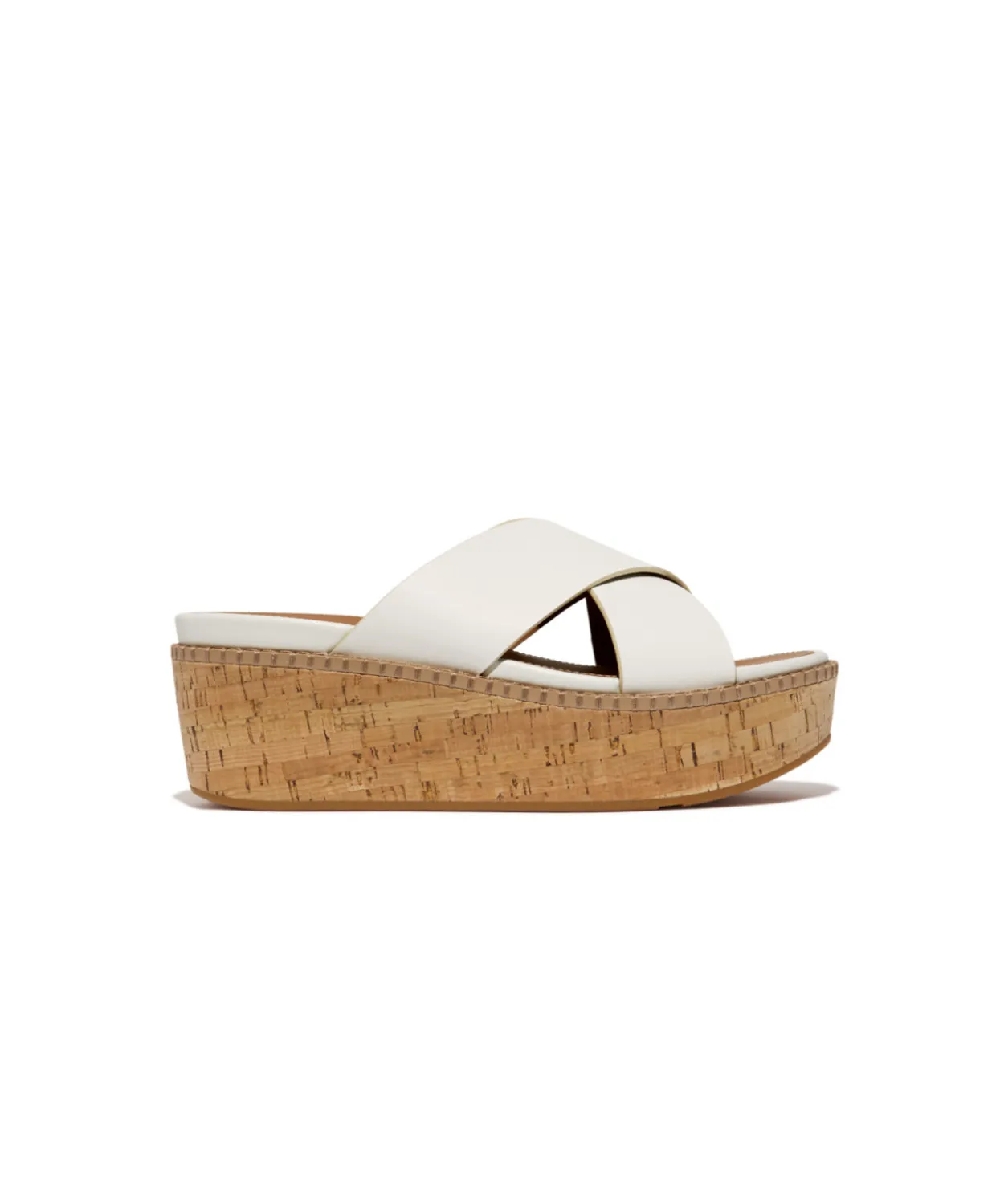 Fitflop Eloise Leather Cork Wedge Cross Slides Urban White