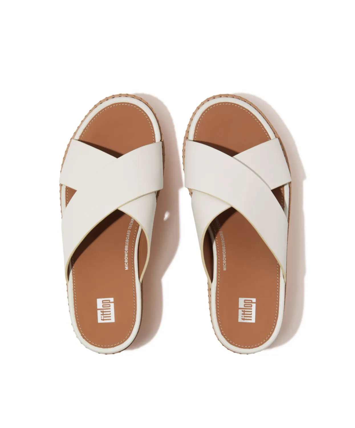 Fitflop Eloise Leather Cork Wedge Cross Slides Urban White