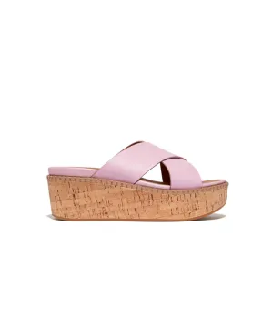 Fitflop Eloise Leather Cork Wedge Cross Slides Wild Lilac