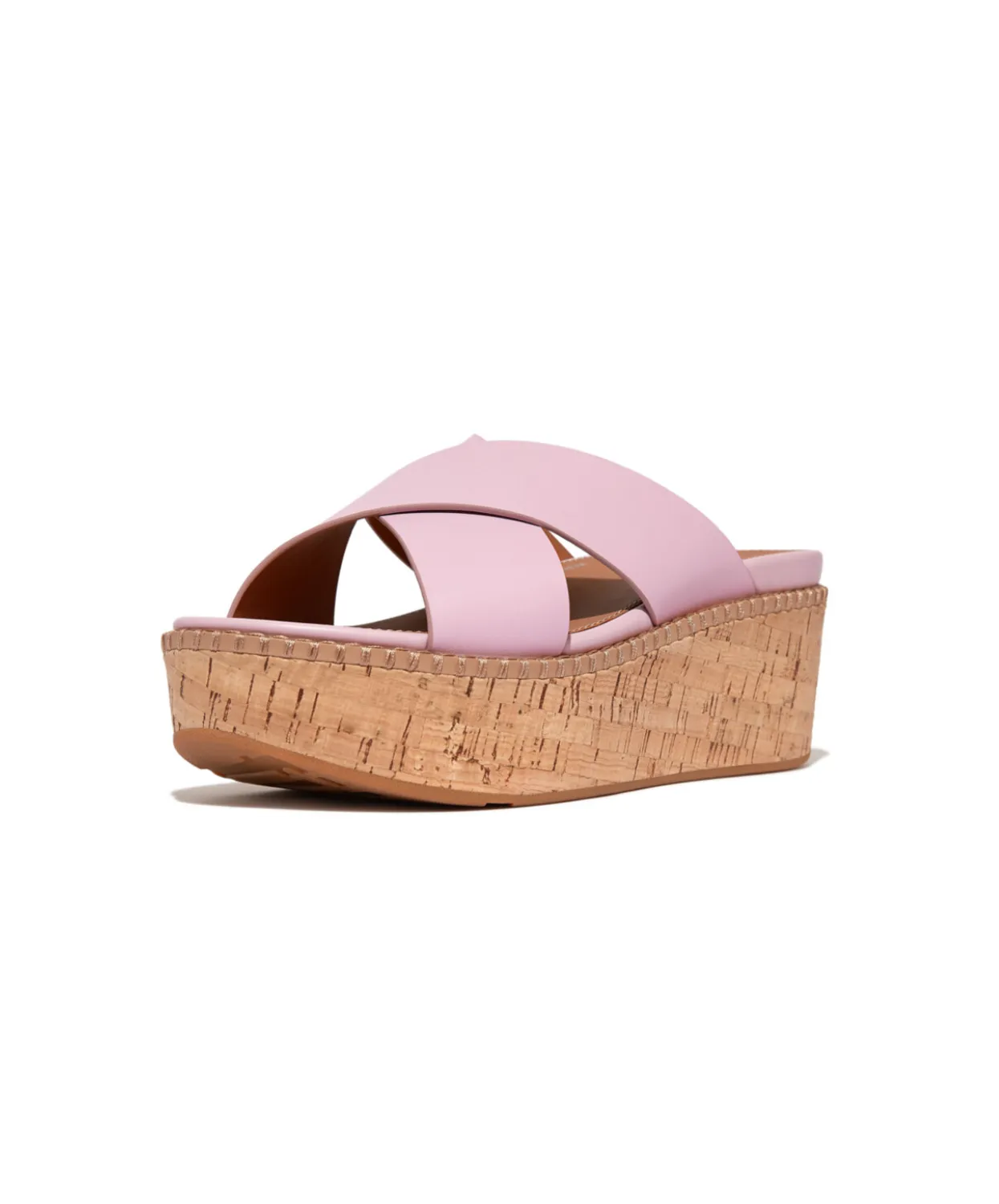 Fitflop Eloise Leather Cork Wedge Cross Slides Wild Lilac