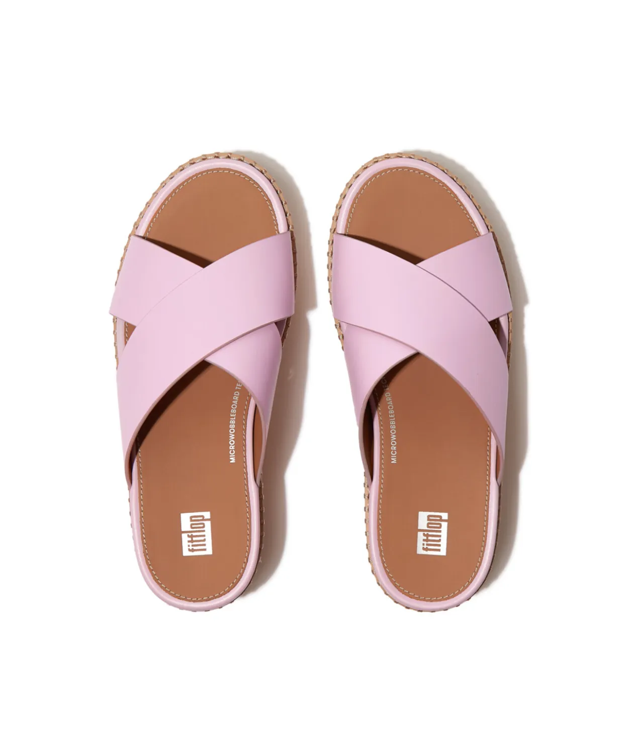 Fitflop Eloise Leather Cork Wedge Cross Slides Wild Lilac