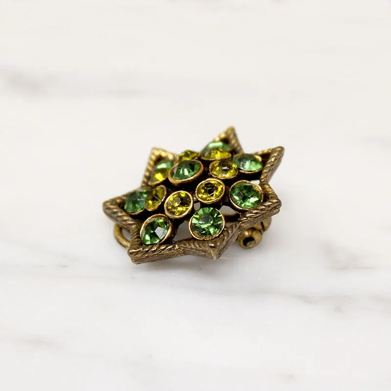 Flashing Green Rhinestone Star Earrings Signed Kramer