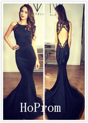 Floor Length Prom Dresses,Black Satin Prom Dress,Evening Dress