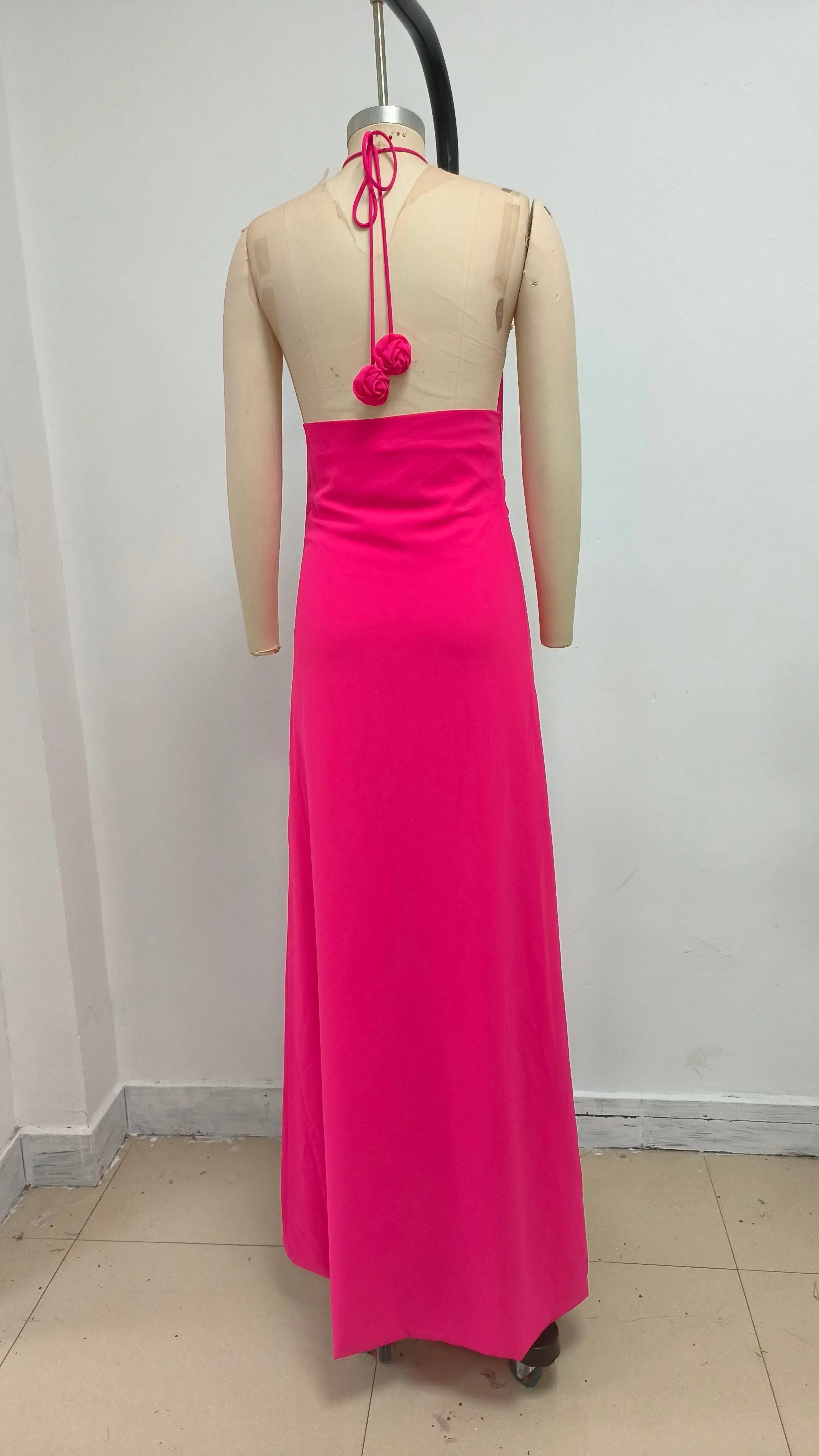 Floral halterneck high collar maxi dress Rose Pink