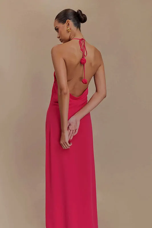 Floral halterneck high collar maxi dress Rose Pink