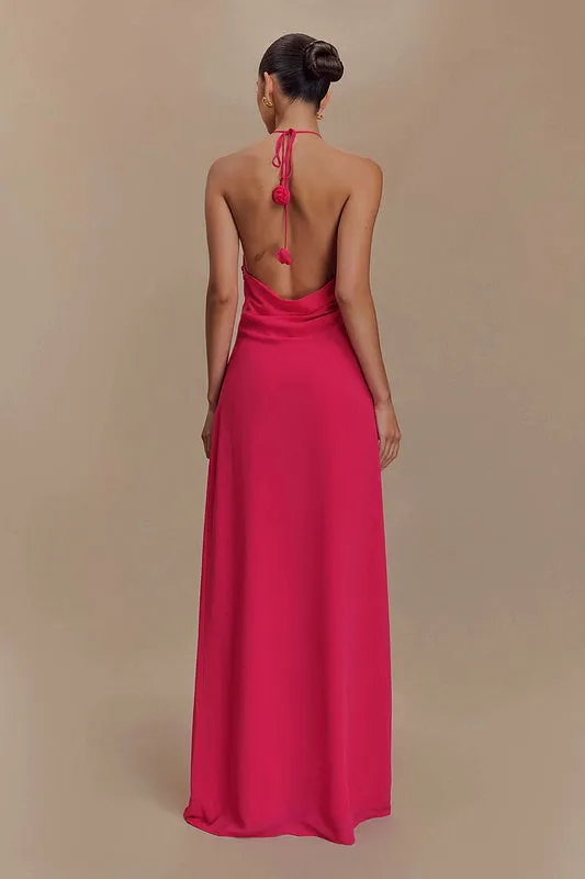 Floral halterneck high collar maxi dress Rose Pink