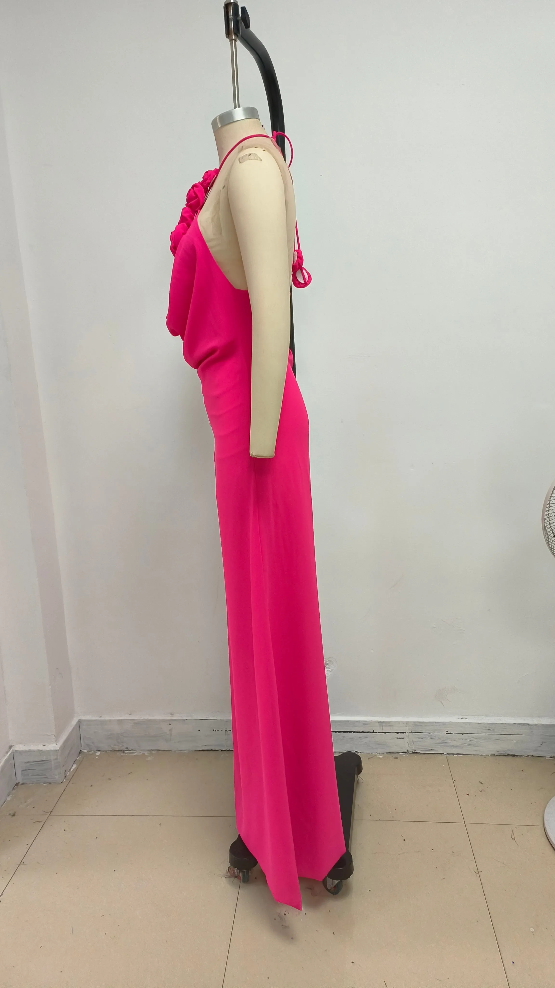Floral halterneck high collar maxi dress Rose Pink