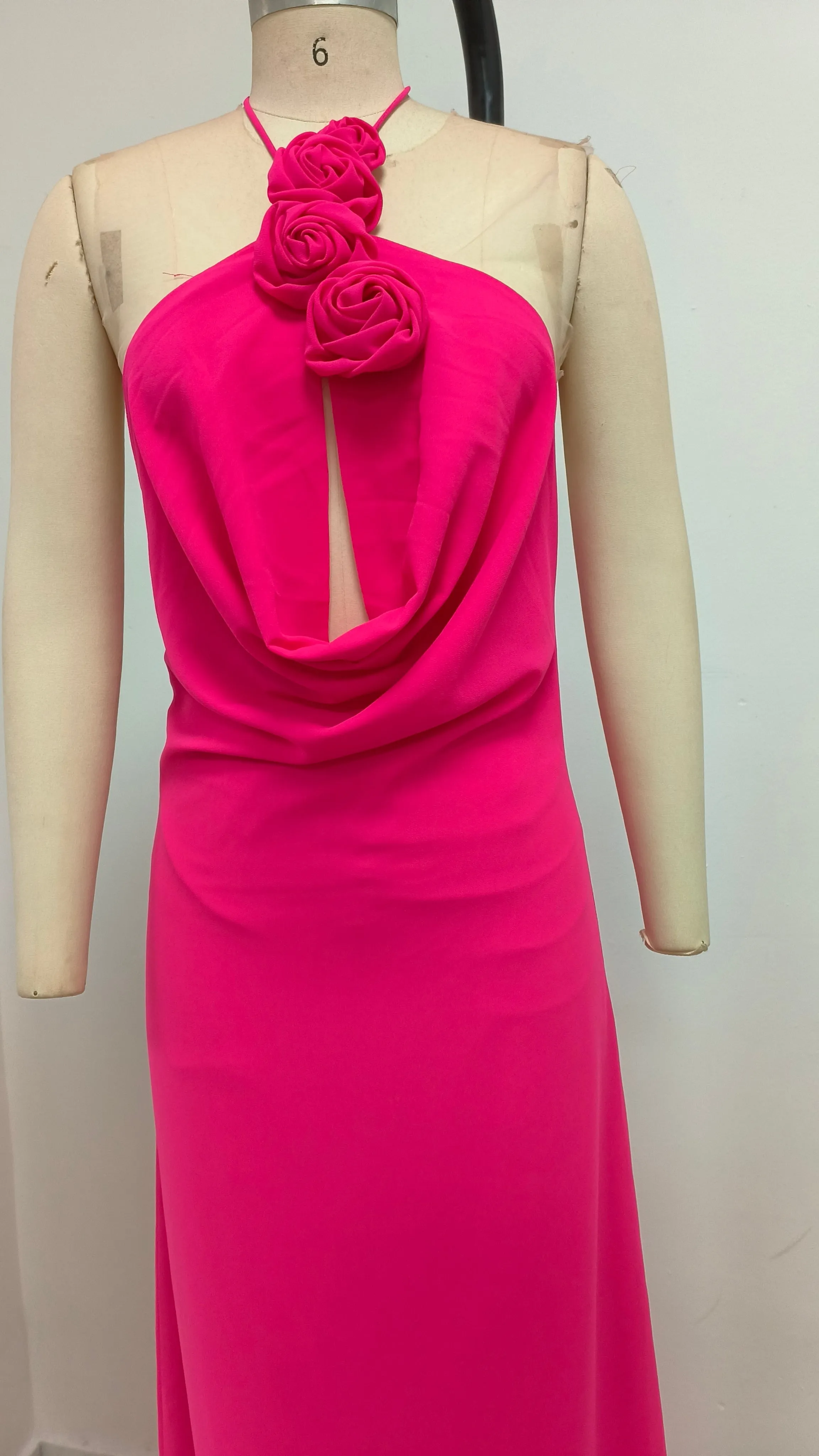 Floral halterneck high collar maxi dress Rose Pink