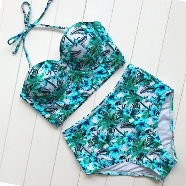 Floral Print High Waist Swimsuit (Two Piece)