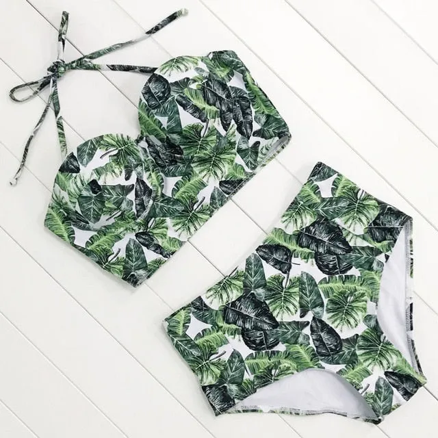 Floral Print High Waist Swimsuit (Two Piece)