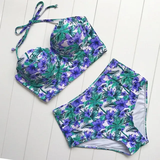 Floral Print High Waist Swimsuit (Two Piece)