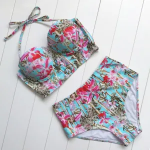 Floral Print High Waist Swimsuit (Two Piece)