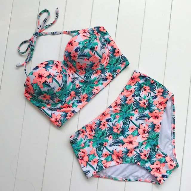 Floral Print High Waist Swimsuit (Two Piece)
