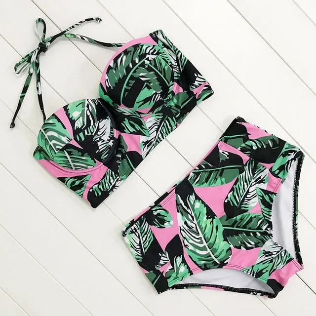 Floral Print High Waist Swimsuit (Two Piece)