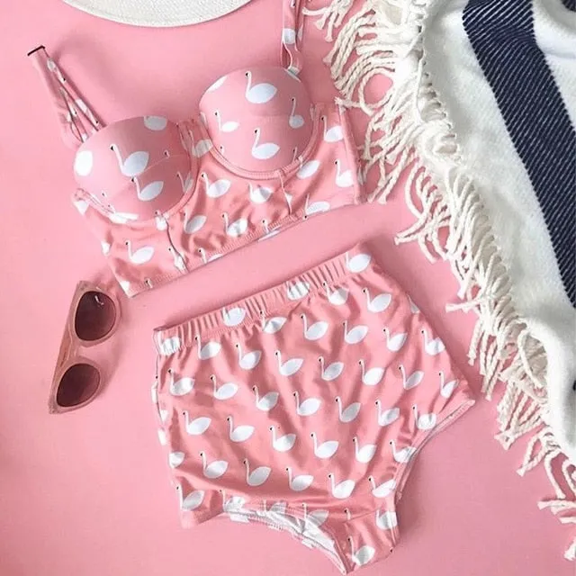 Floral Print High Waist Swimsuit (Two Piece)