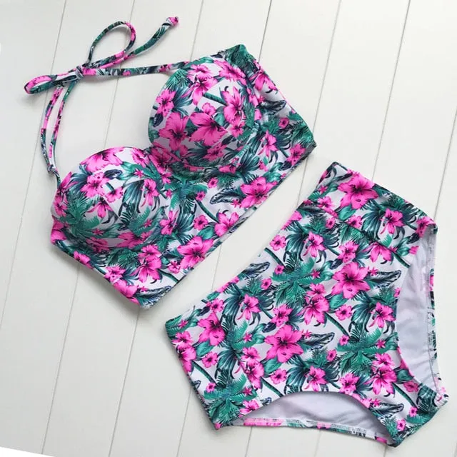 Floral Print High Waist Swimsuit (Two Piece)