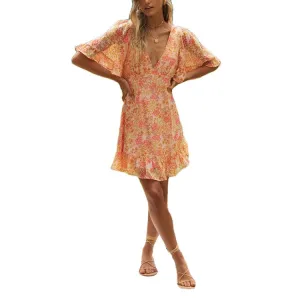 Flower print Sexy Backless Dress