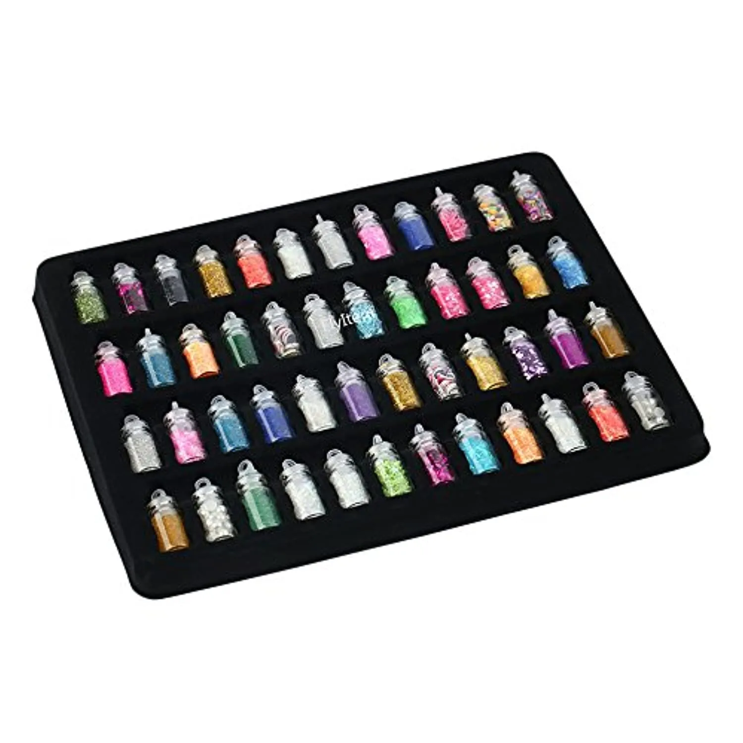 FlyItem 48 Bottles/Set DIY Nail Art Charms Kit Contain Random Nail Art Pearl Sequin Nail Glitter Powder Acrylic Rhinestone Decoration Kit Makeup Cosmetic Tool