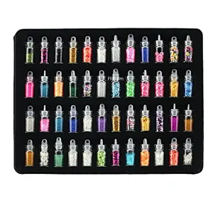 FlyItem 48 Bottles/Set DIY Nail Art Charms Kit Contain Random Nail Art Pearl Sequin Nail Glitter Powder Acrylic Rhinestone Decoration Kit Makeup Cosmetic Tool