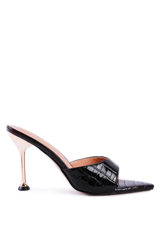 French Cut High Heel Croc Slip-on Sandals