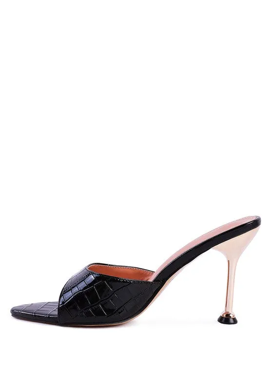 French Cut High Heel Croc Slip-on Sandals
