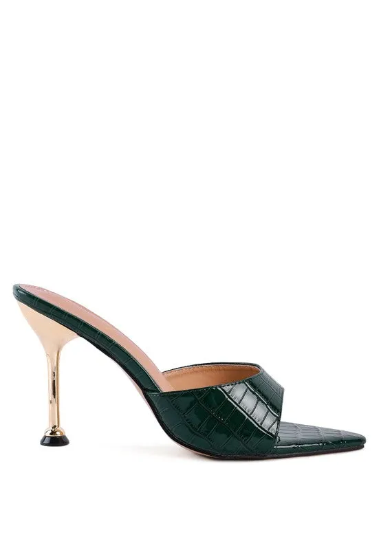 French Cut High Heel Croc Slip-on Sandals