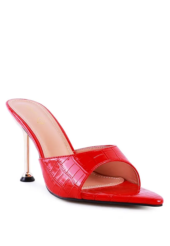 French Cut High Heel Croc Slip-on Sandals