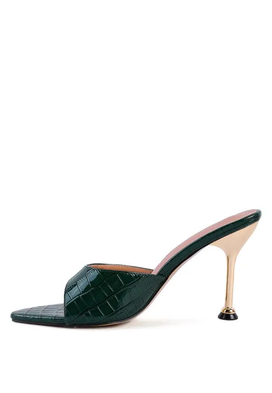 French Cut High Heel Croc Slip-on Sandals