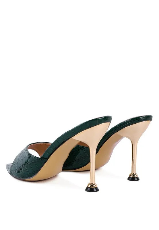 French Cut High Heel Croc Slip-on Sandals