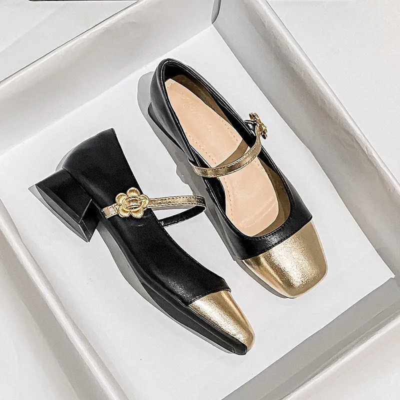 French Style Mary Jane Leather Women's Thick Heel Large Size Shoes