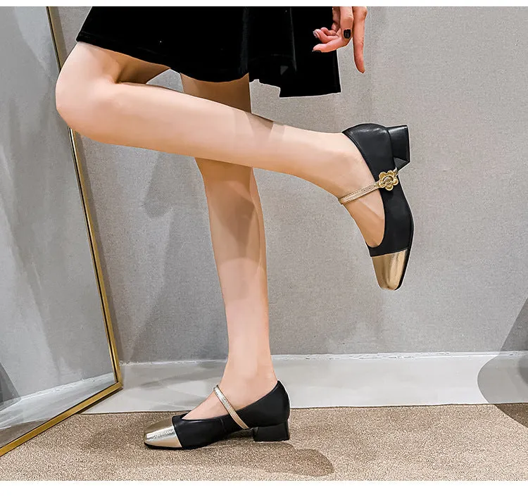 French Style Mary Jane Leather Women's Thick Heel Large Size Shoes