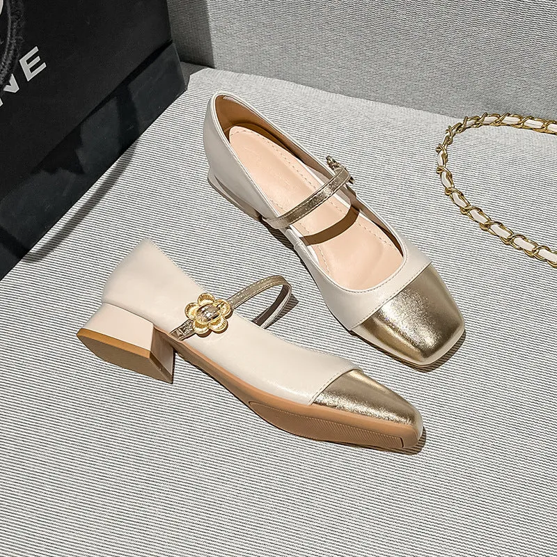 French Style Mary Jane Leather Women's Thick Heel Large Size Shoes