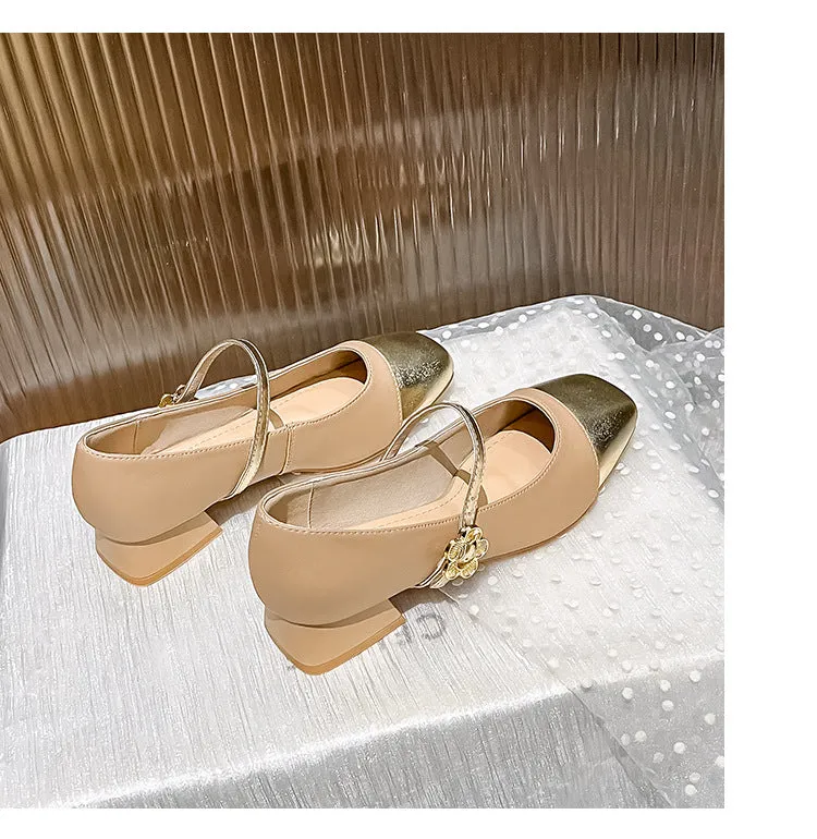 French Style Mary Jane Leather Women's Thick Heel Large Size Shoes