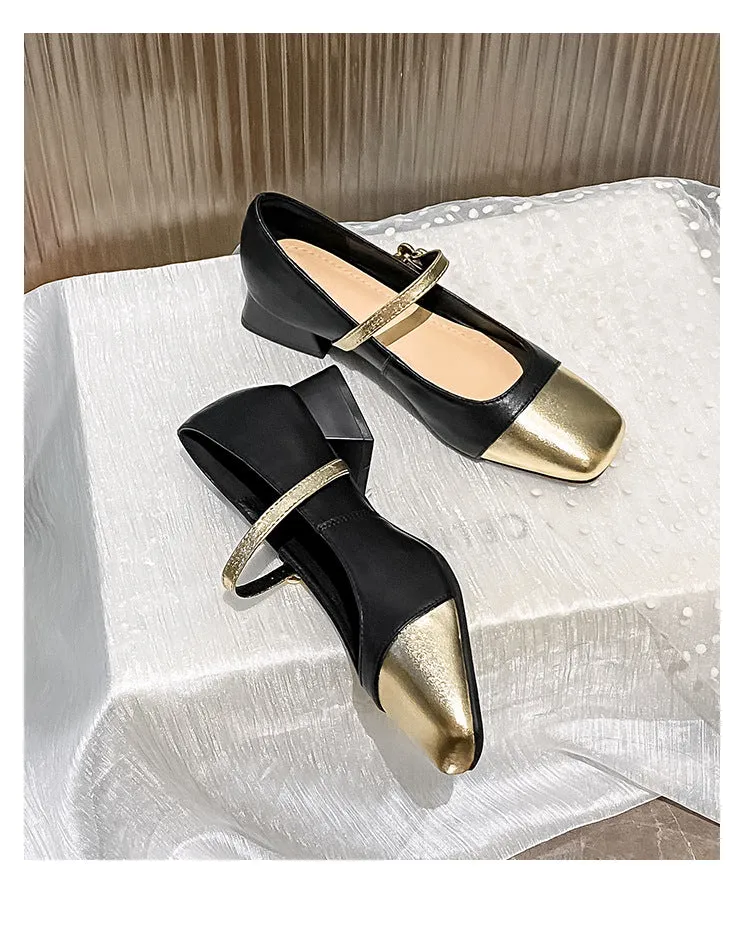 French Style Mary Jane Leather Women's Thick Heel Large Size Shoes