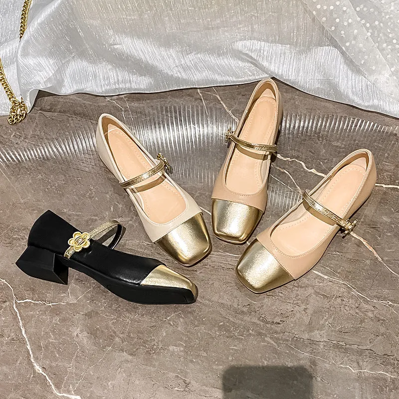 French Style Mary Jane Leather Women's Thick Heel Large Size Shoes