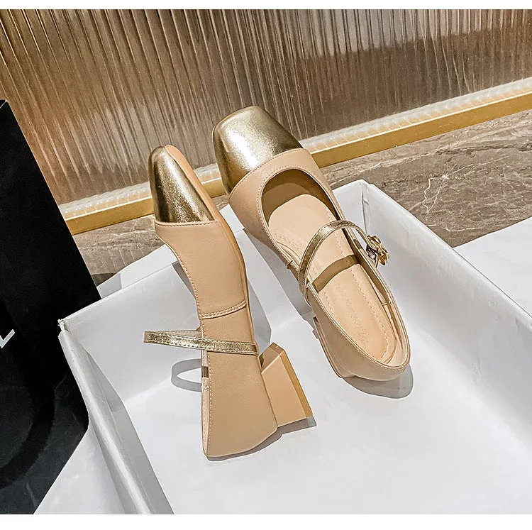 French Style Mary Jane Leather Women's Thick Heel Large Size Shoes