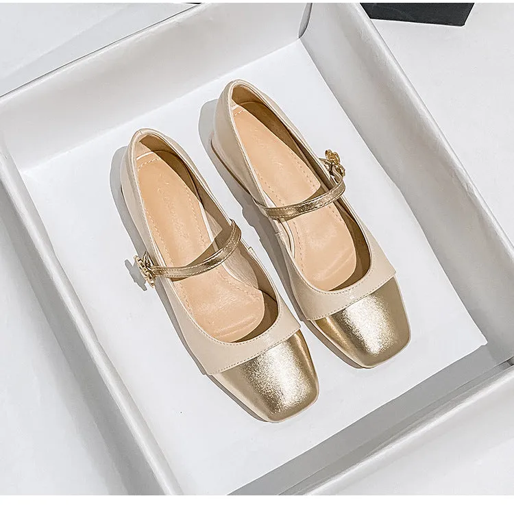 French Style Mary Jane Leather Women's Thick Heel Large Size Shoes