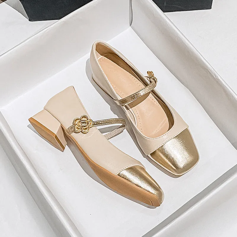 French Style Mary Jane Leather Women's Thick Heel Large Size Shoes