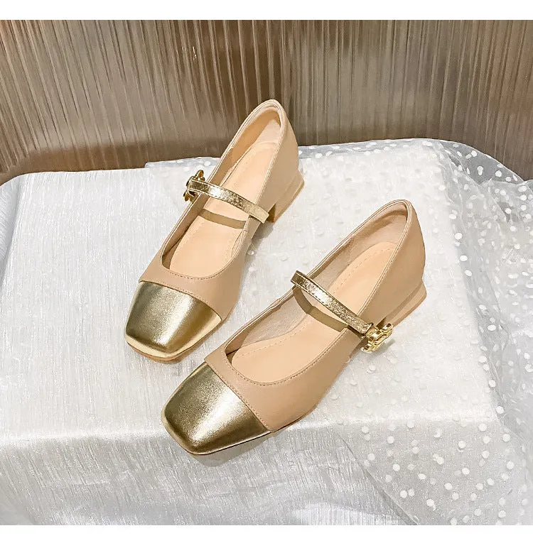 French Style Mary Jane Leather Women's Thick Heel Large Size Shoes