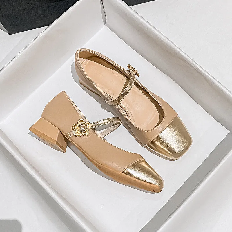 French Style Mary Jane Leather Women's Thick Heel Large Size Shoes