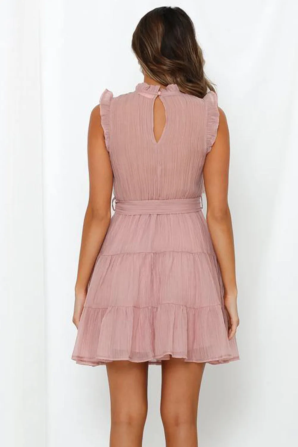 Frilled Neck Sleeveless Tiered Tulle Dress