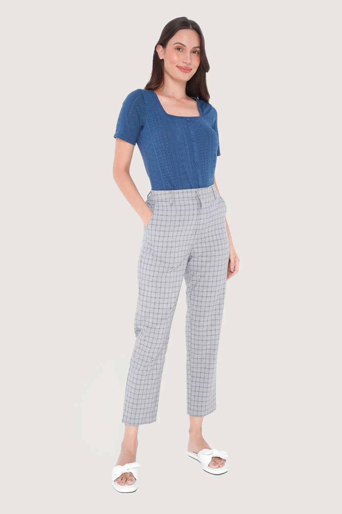 Full Length Checkered Pull Up Cozy Pants
