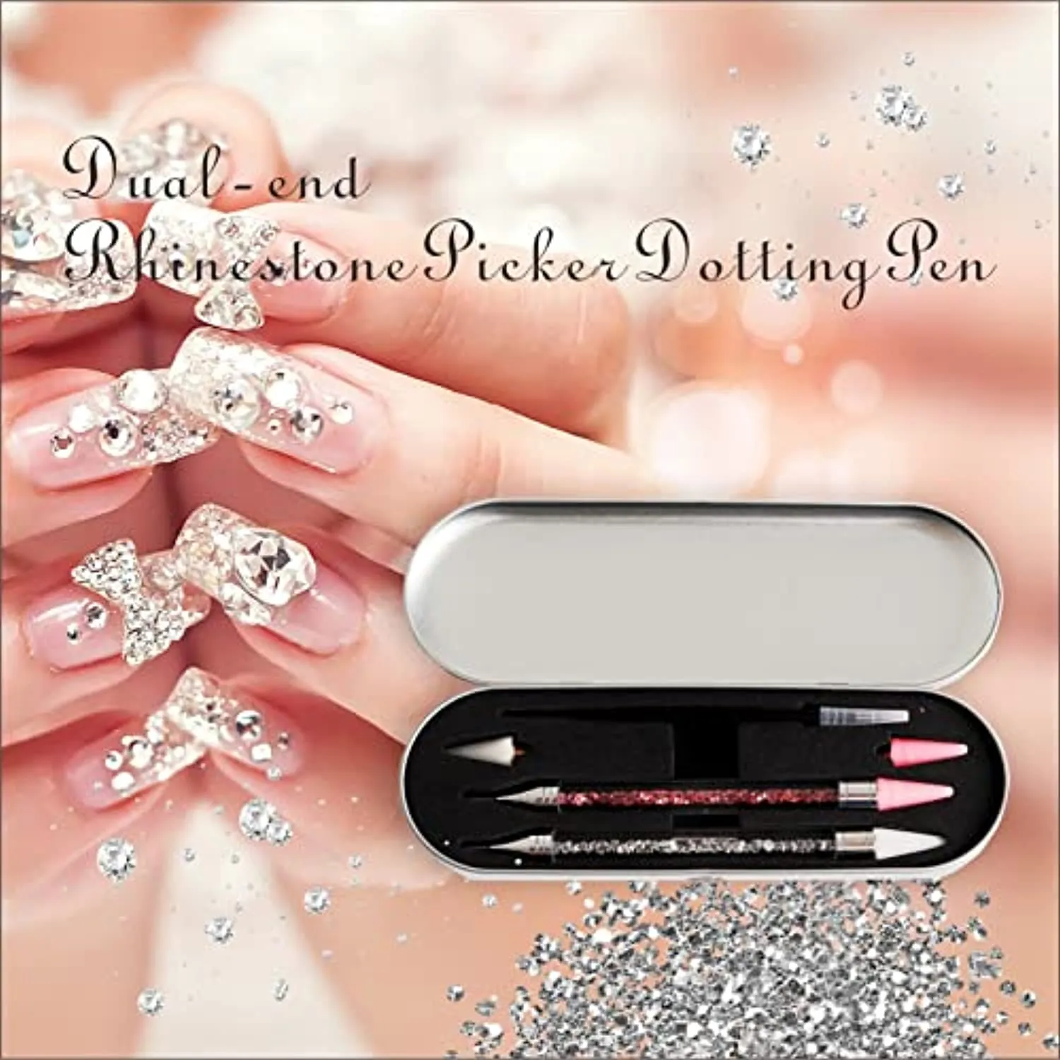 GALACALA 2 Pack Rhinestone Picker Dotting Pen, Diamond Painting Pen Dual-end Rhinestones Pickup Tool for Nail Gems Stones Crystals DIY Nail Art Tools With with 2 Replaceable Wax Heads and 1X Tweezer