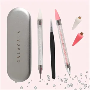 GALACALA 2 Pack Rhinestone Picker Dotting Pen, Diamond Painting Pen Dual-end Rhinestones Pickup Tool for Nail Gems Stones Crystals DIY Nail Art Tools With with 2 Replaceable Wax Heads and 1X Tweezer