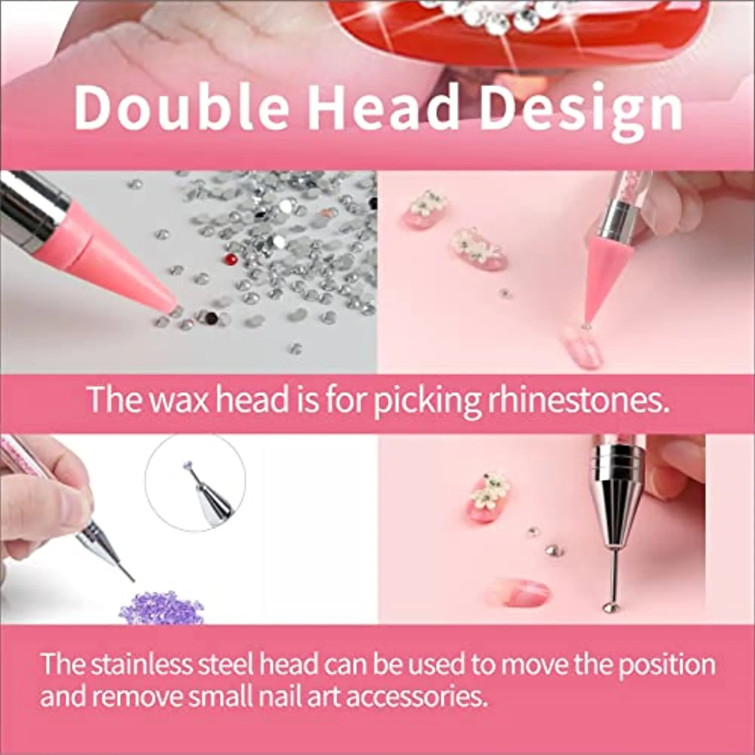 GALACALA 2 Pack Rhinestone Picker Dotting Pen, Diamond Painting Pen Dual-end Rhinestones Pickup Tool for Nail Gems Stones Crystals DIY Nail Art Tools With with 2 Replaceable Wax Heads and 1X Tweezer