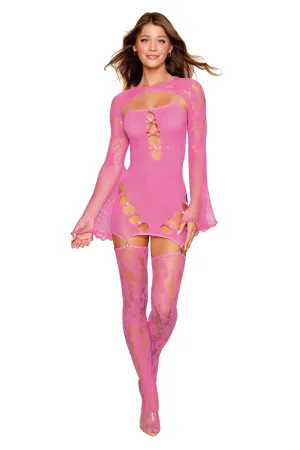 Garter Dress With Thigh High and Shrug - One Size  - Milkshake Pink