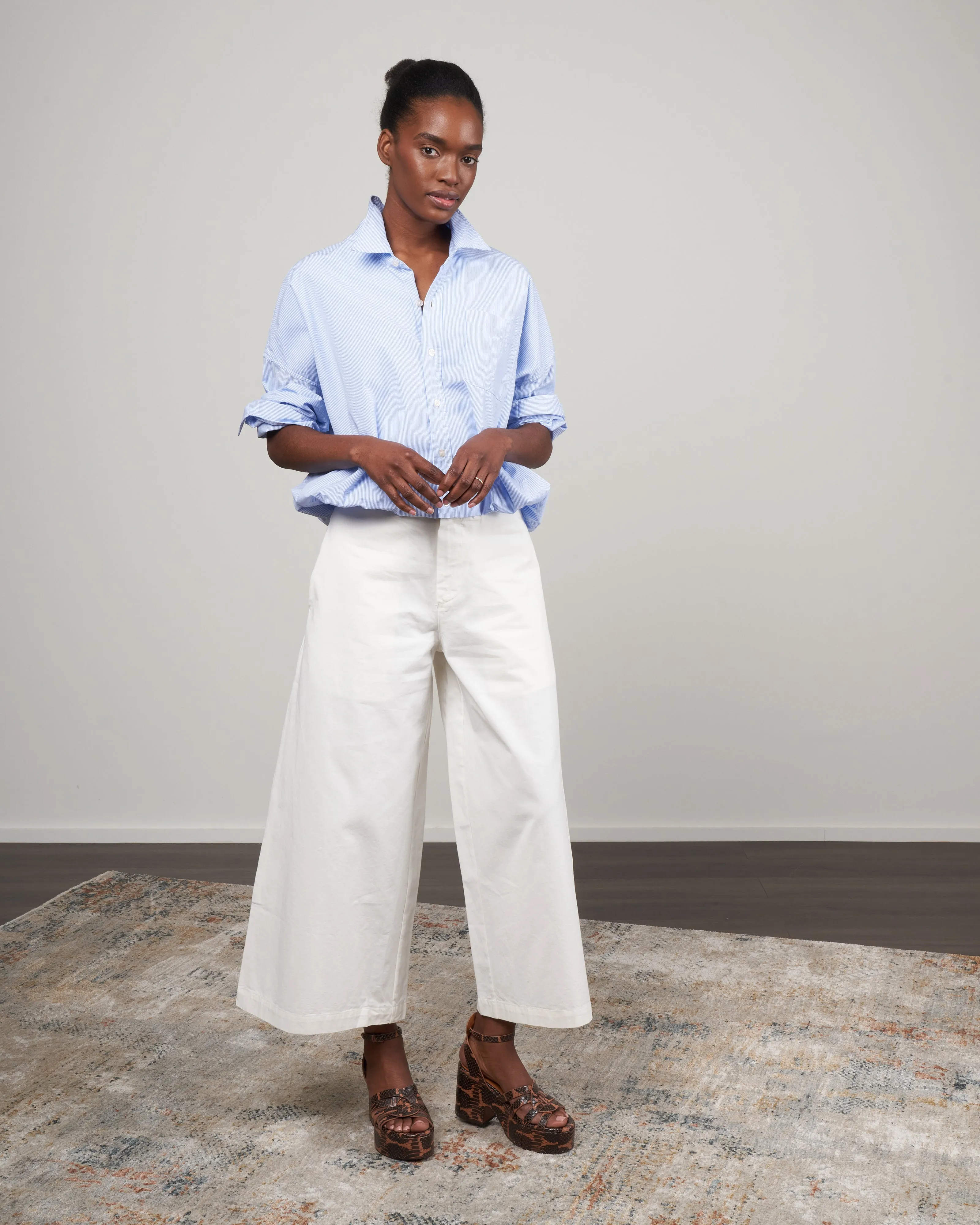 gathered hem shirt - light blue pinstripe