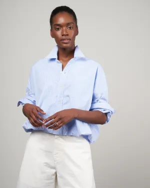 gathered hem shirt - light blue pinstripe